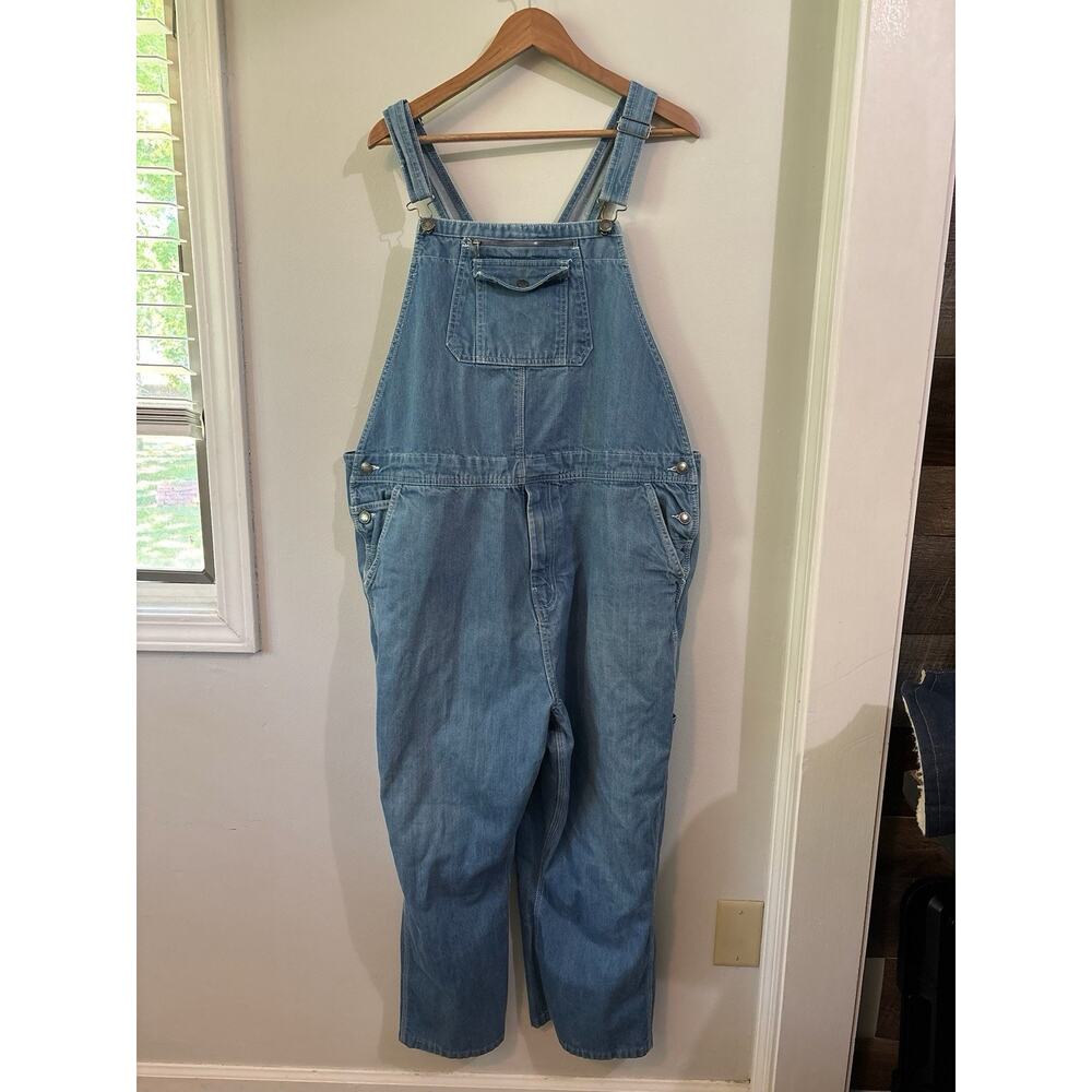2 Craftsman Overalls Mens Denim Medium Wash Bib Jeans Size 44x26 Cargo Pockets